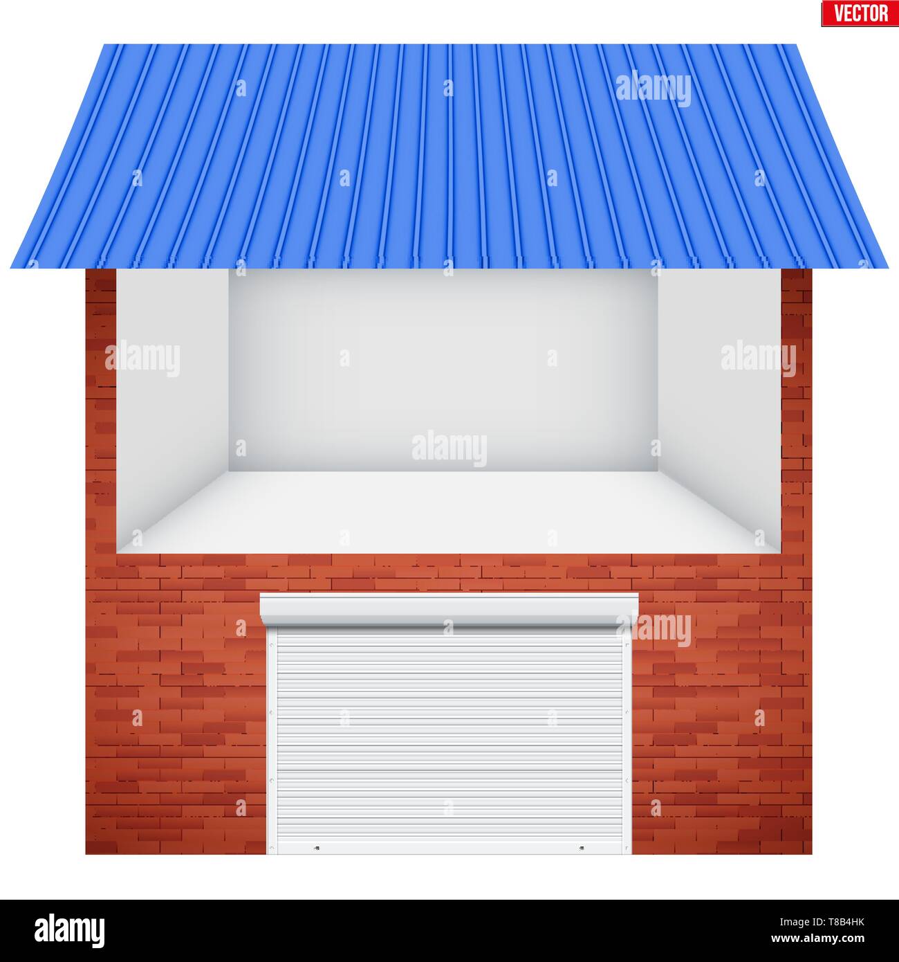 House and Garage with roller shutter system Stock Vector