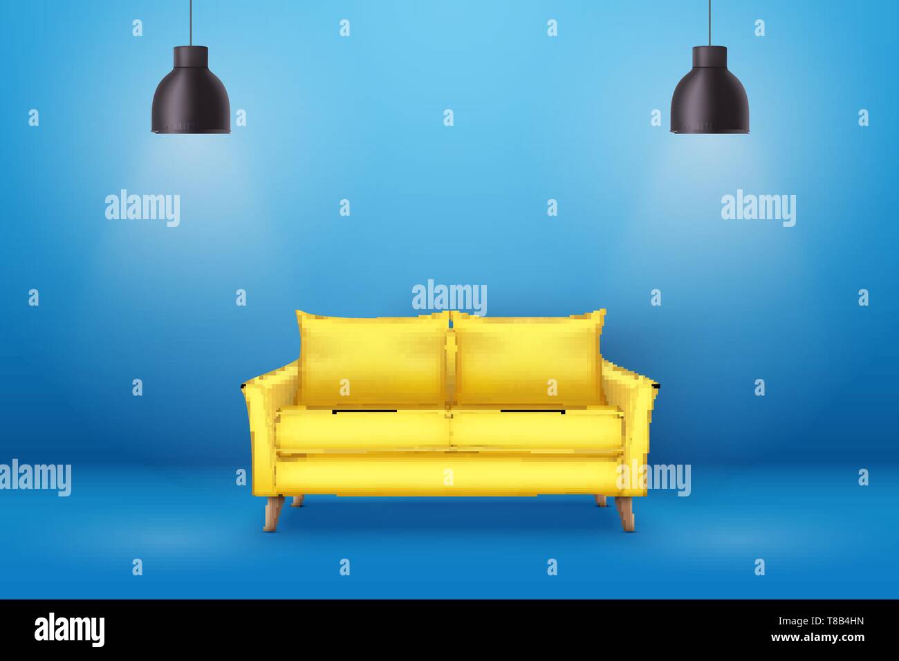 Interior of Modern yellow soft sofa Stock Vector