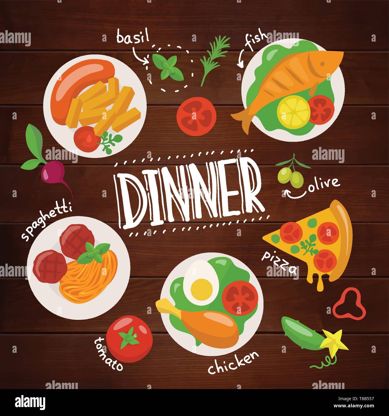 Dinner vector food design poster with different dishes Stock Vector Image &  Art - Alamy