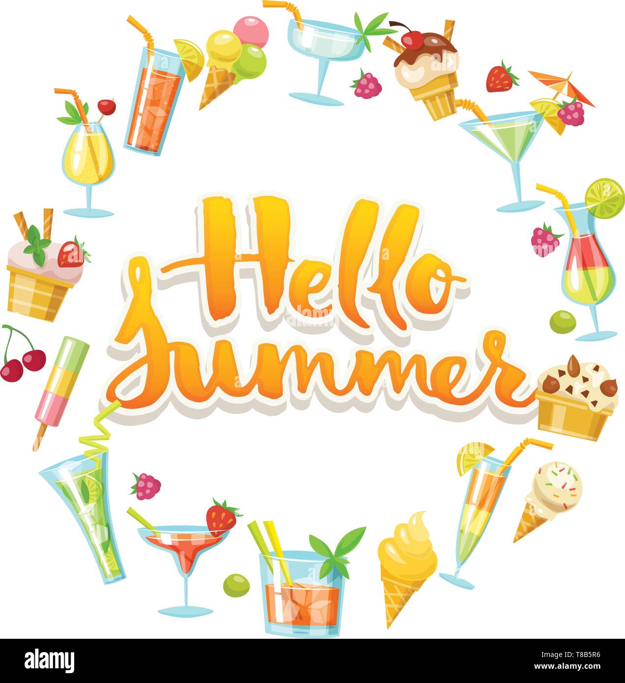 Hello summer design with cocktails and ice cream icons Stock Vector Image & Art Alamy