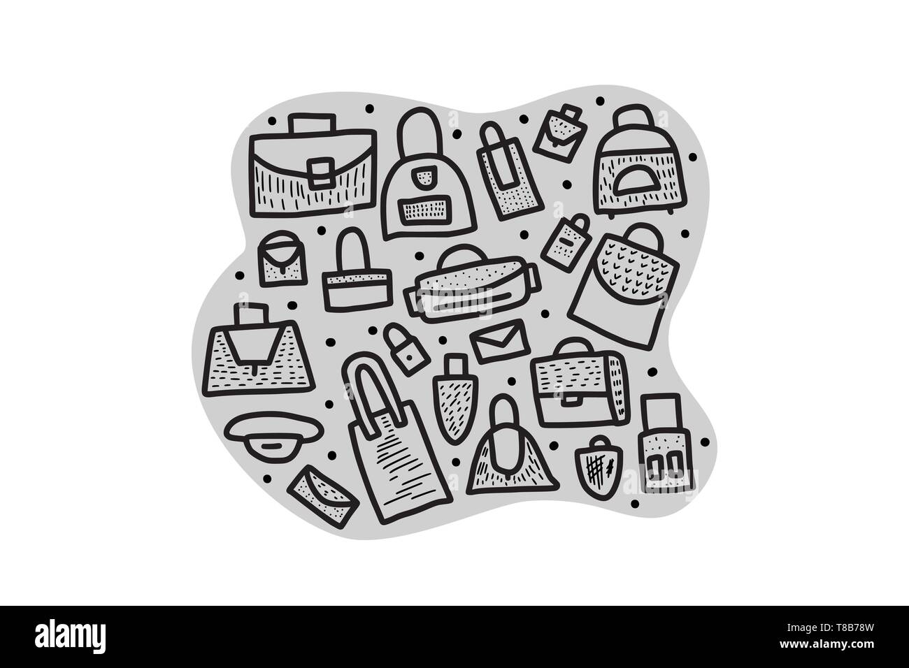 Set of bags in doodle style. Hand drawn woman accessories. Vector ...