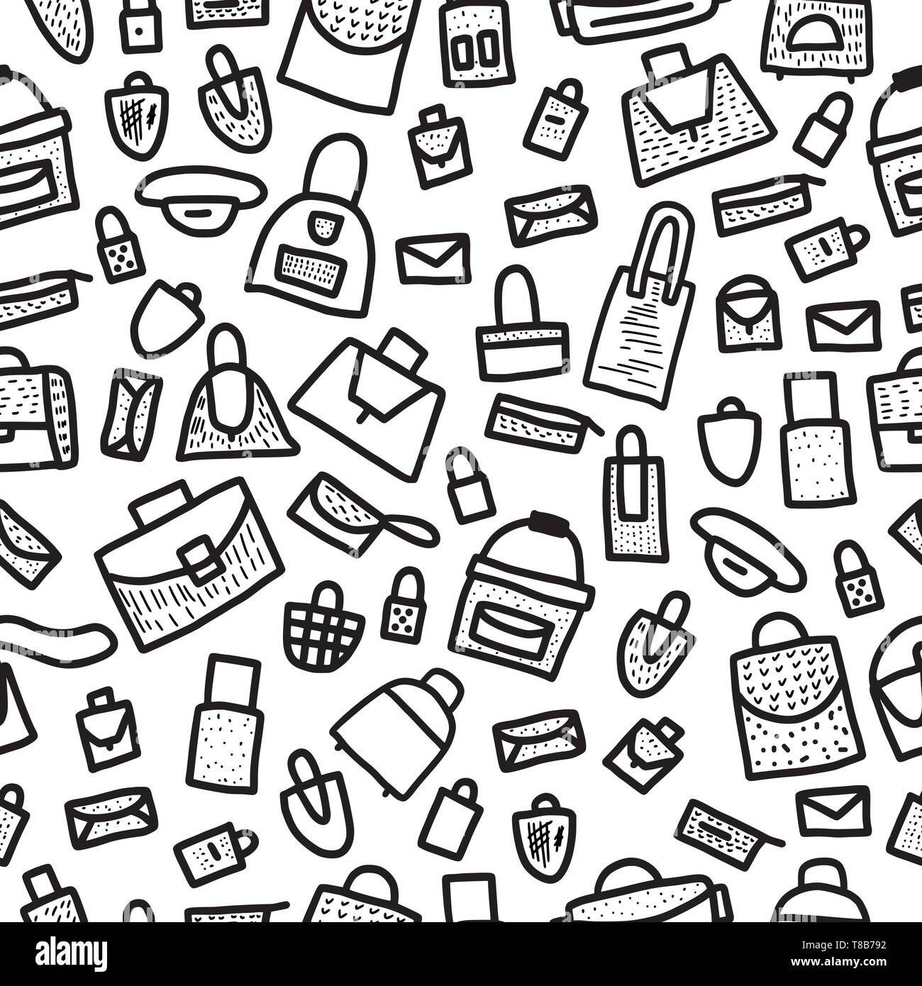 Seamless pattern of bags in doodle style. Hand drawn woman accessories background. Vector black and white design sketch illustration Stock Vector Image & Art - Alamy Seamless pattern of bags in doodle style. Hand drawn woman accessories background. Vector black and white design sketch illustration Stock Vector Image & Art - Alamy