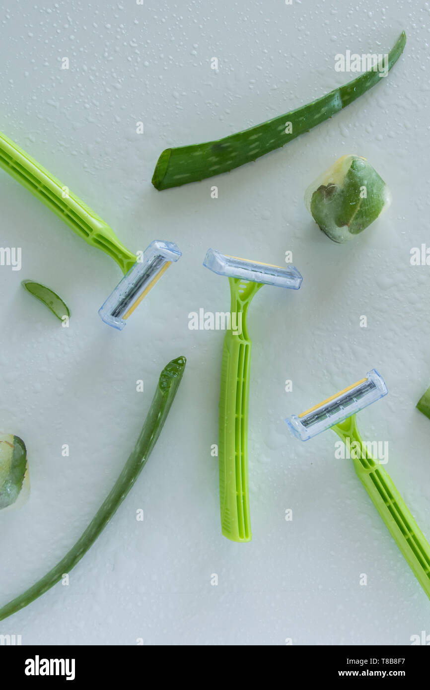 Shaving accessory for sensitive skin. Disposable razor with aloe vera ...