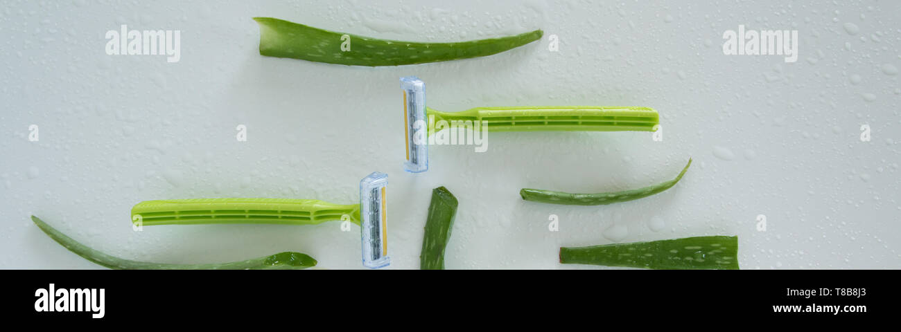 Shaving accessory for sensitive skin. Disposable razor with aloe vera ...