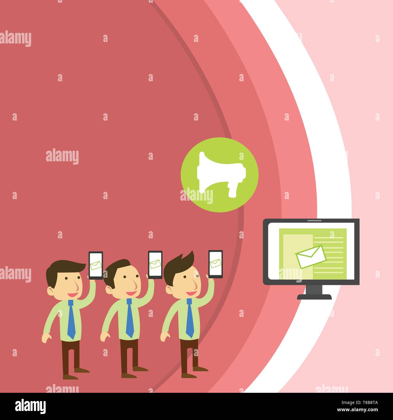 SMS Email Marketing Media Audience Attraction Personal Computer Loudspeaker Business Empty template for Layout for invitation greeting card promotion  Stock Vector