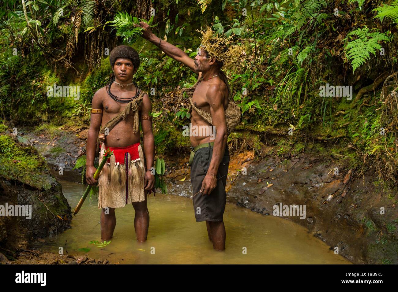 Papua New Guinea, Hela province, Ambua region, Huli tribe, initiation ritual Iba Gidja, forest school Stock Photo