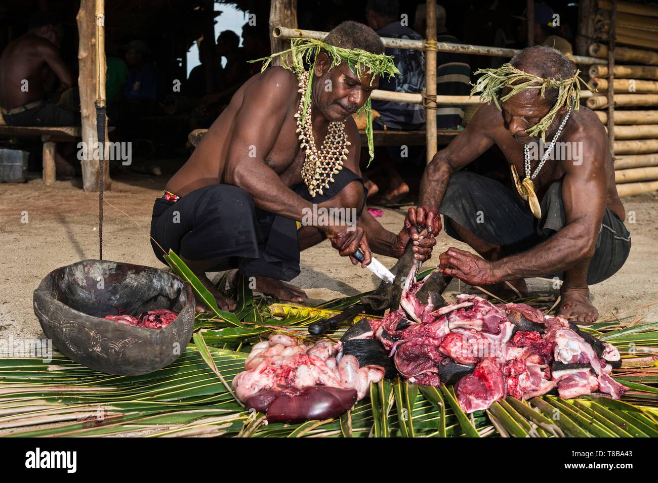 Papua New Guinea, New Britain island, West New Britain province, Talasea district, Kimbe area, Kapo island, pig killing for a traditionnal feast Stock Photo