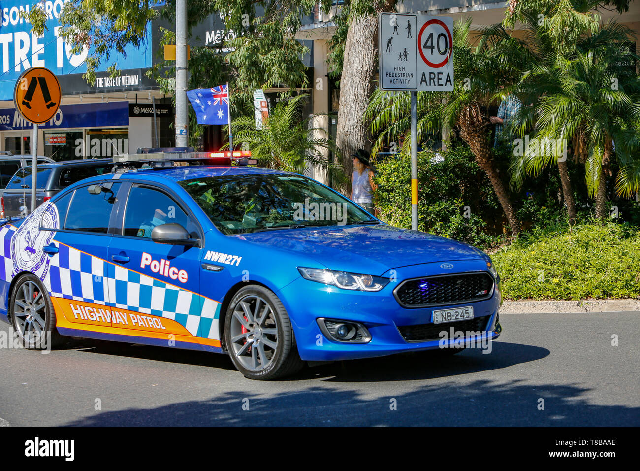 Sydney australian police highway patrol car with australian flag,Sydney,Australia Stock Photo