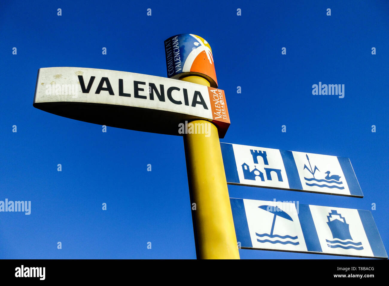 Valencia Spain signpost  view Stock Photo