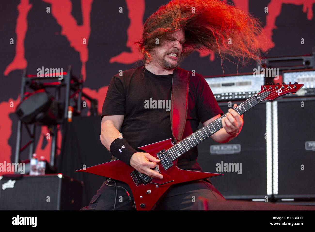 May 11, 2019 - West Palm Beach, Florida, USA - Guitarist ERIK RUTAN of death metal band Cannibal Corpse performs in support of Slayer on their farewell tour. (Credit Image: © Adam DelGiudice/ZUMA Wire) Stock Photo