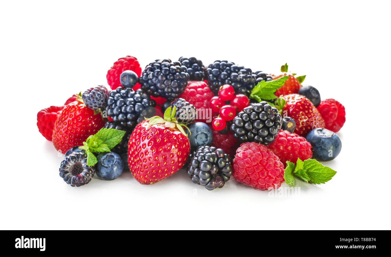 Delicious ripe berries on white background Stock Photo - Alamy