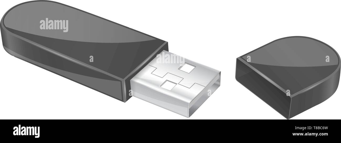 USB flash drive with cap. Black memory stick Stock Vector