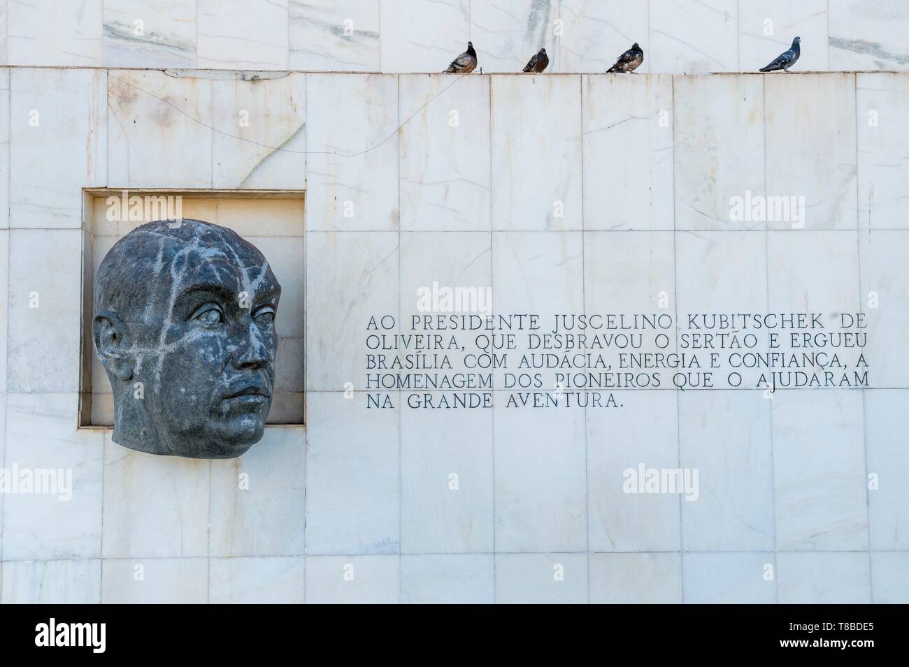 Brazil, Central-West, Federal District, Brasilia, city classified World Heritage of UNESCO, Three Powers Square, portrait of Juscelino Kubitschek, former president of Brazil Stock Photo