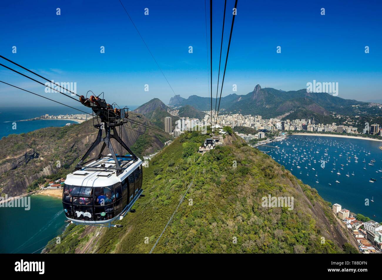 Brazil, Rio de Janeiro state, Rio de Janeiro, city classified World Heritage of UNESCO, general view from Sugarloaf Cable Car Stock Photo