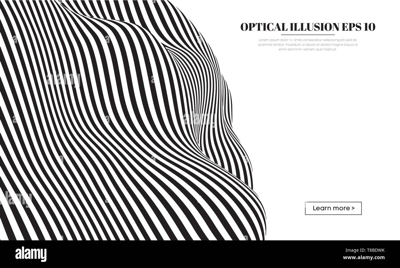 Optical illusion lines background. Abstract 3d black and white