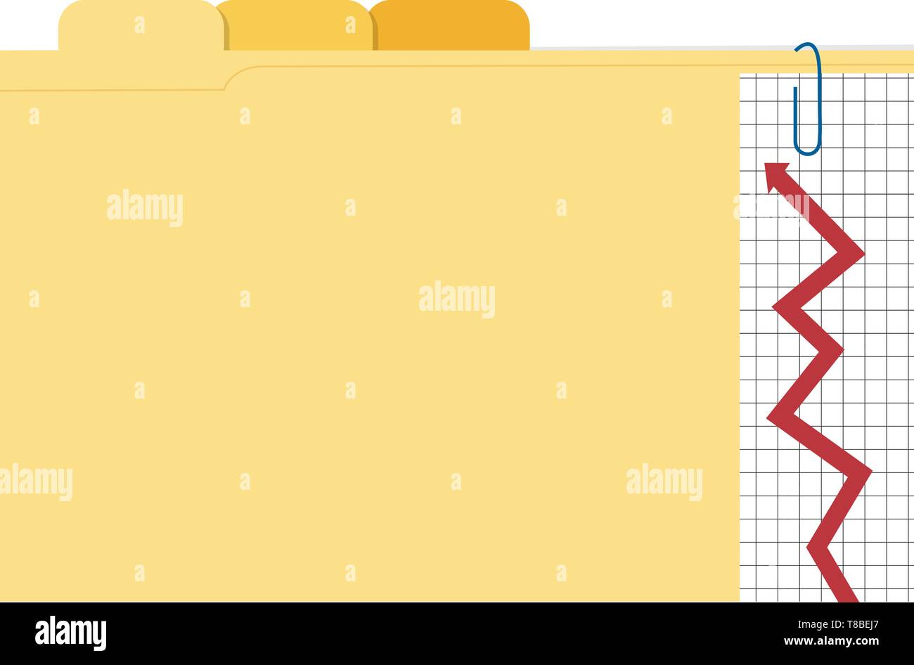 3 File Folders Trending Graph Paper-clipped Together Stock Vector