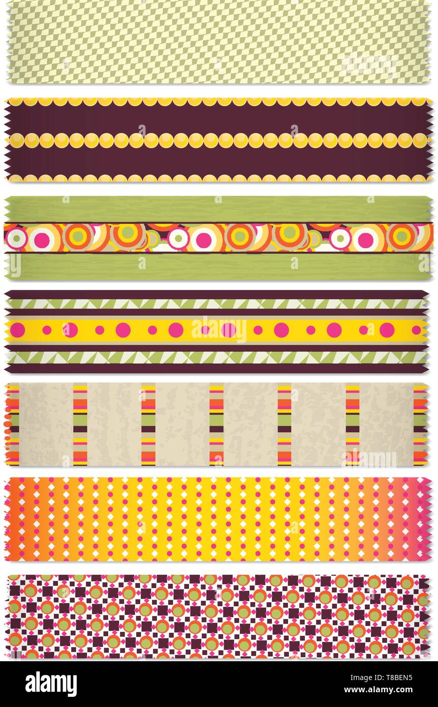 Set of 7 Washi Tape with Serrated Edges Stock Vector