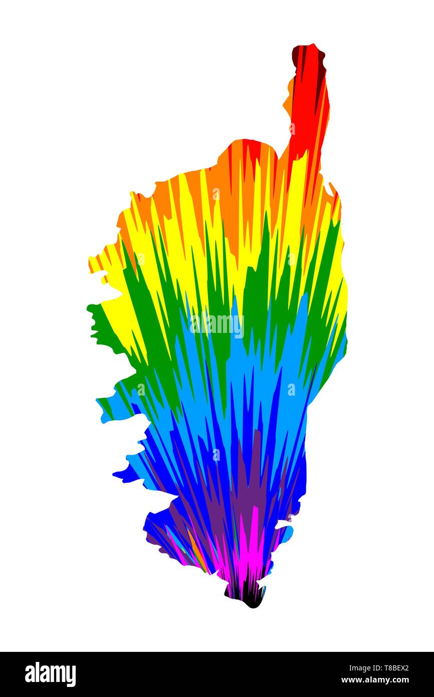 Corsica map is designed rainbow abstract colorful pattern, Corsica