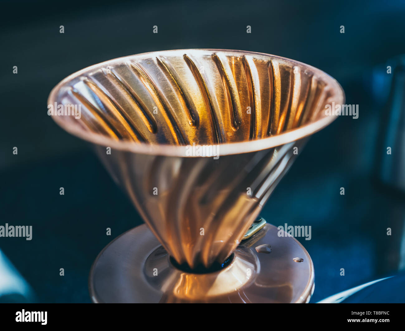 Closeup vintage copper coffee dripper Stock Photo Alamy