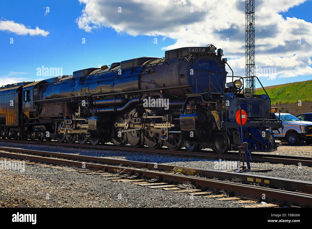 This is a shot of the Union Pacific steam locomotive known as 'Big Boy 4014' as it sits on display near Union Station in Ogden, Utah, USA. Stock Photo