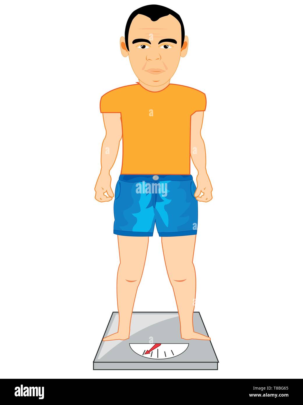 Vector illustration men on weight measuring weight Stock Vector Image