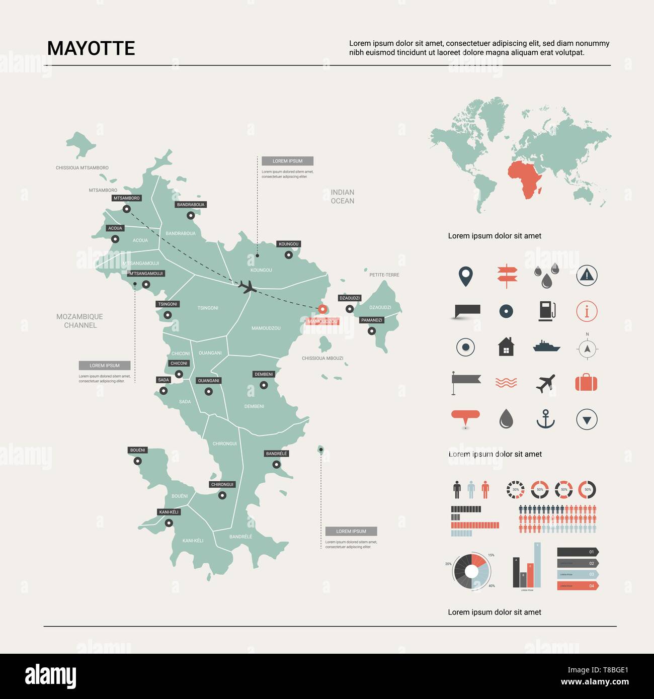 Vector Map Of Mayotte Country Map With Division Cities And Capital Vector Map Of Mayotte Country Map With Division Cities And Capital