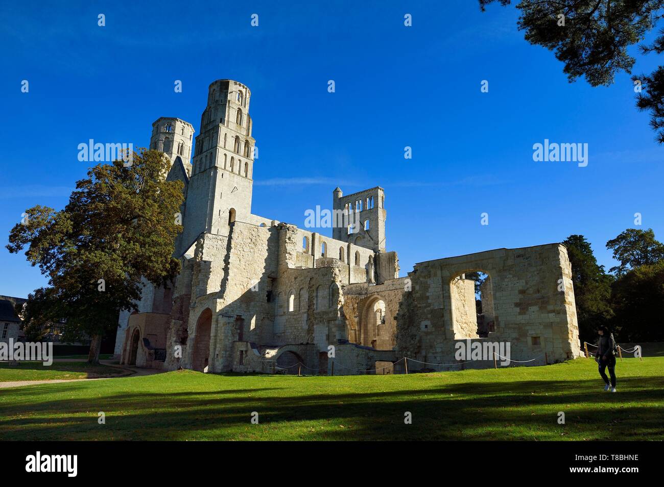 France, Seine-Maritime, France, Seine Maritime, Pays de Caux, Norman Seine River Meanders Regional Nature Park, Jumieges, abbey of Saint Pierre de Jumieges founded in the 7th century Stock Photo