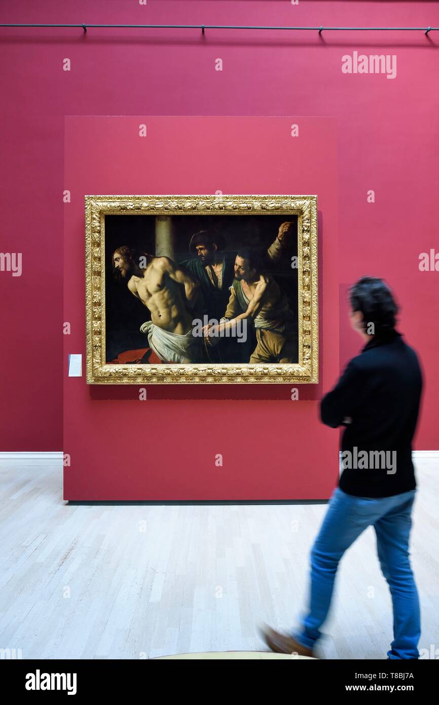France, Seine Maritime, Rouen, Fine Arts museum, painting Flogging of Christ in the Column by Caravaggio, circa 1607 Stock Photo