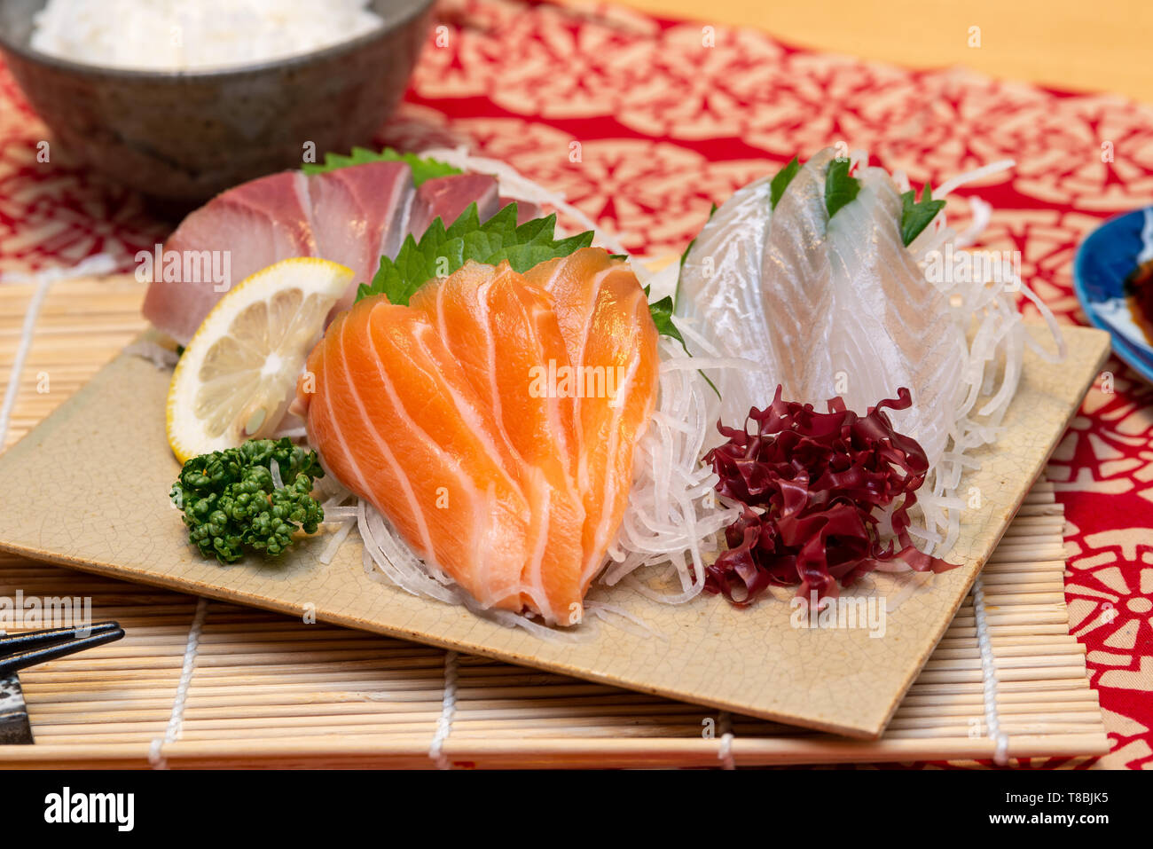 various fresh sashimi plate japanese food Stock Photo Alamy