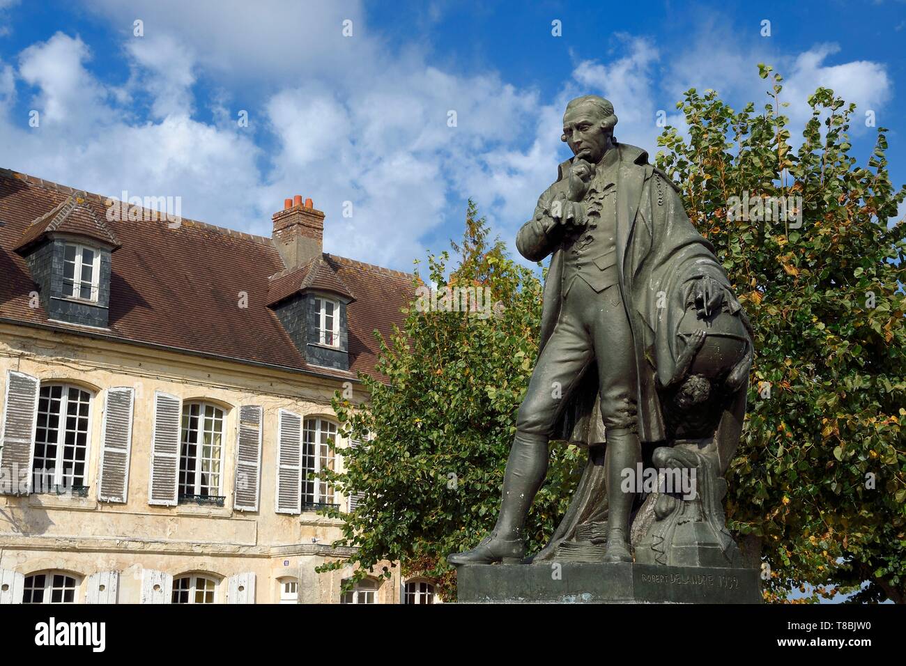 France, Calvados, Pays d'Auge, Beaumont en Auge, statue of Pierre-Simon de Laplace, mathematician, astronomer, physicist and French politician Stock Photo