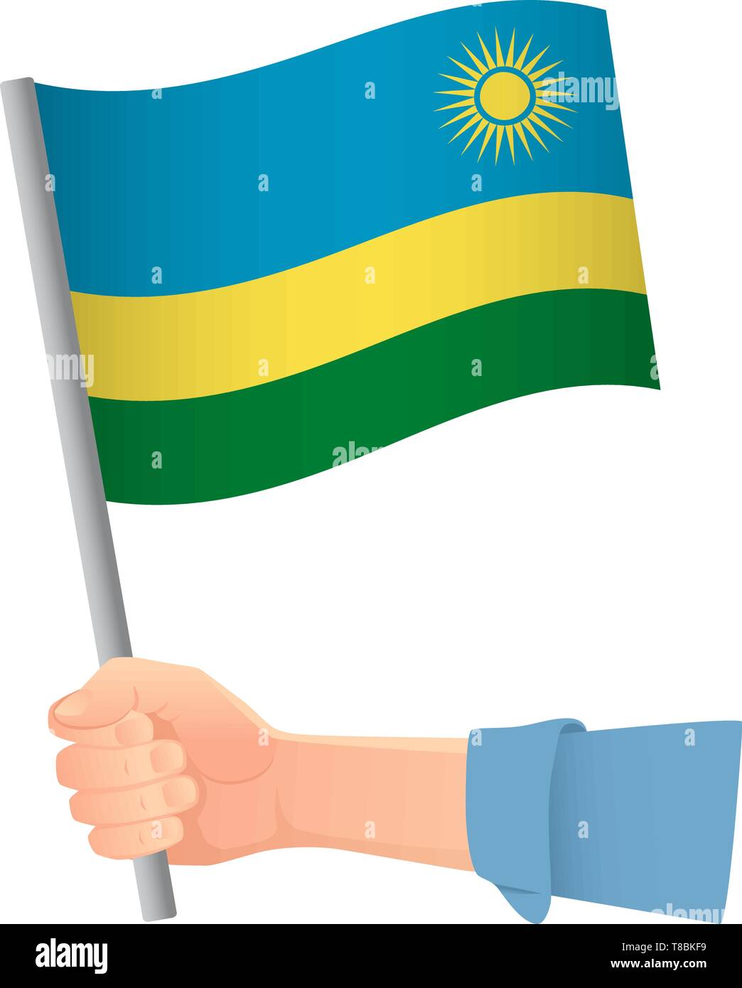 Rwanda flag in hand. Patriotic background. National flag of Rwanda ...