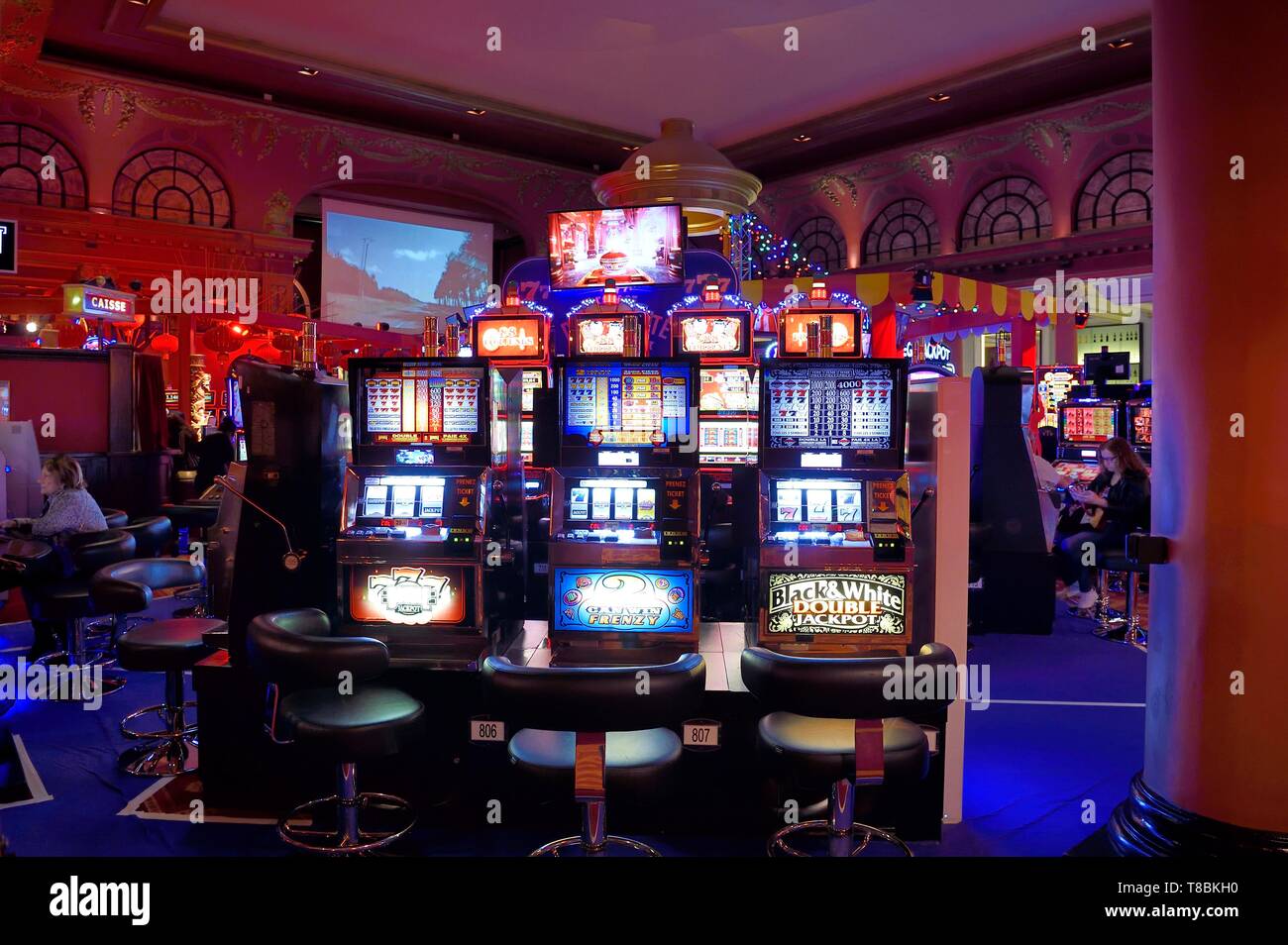 France, Calvados, Pays d'Auge, Deauville, Casino Barriere de Deauville), slot machine or one-armed bandit Stock Photo