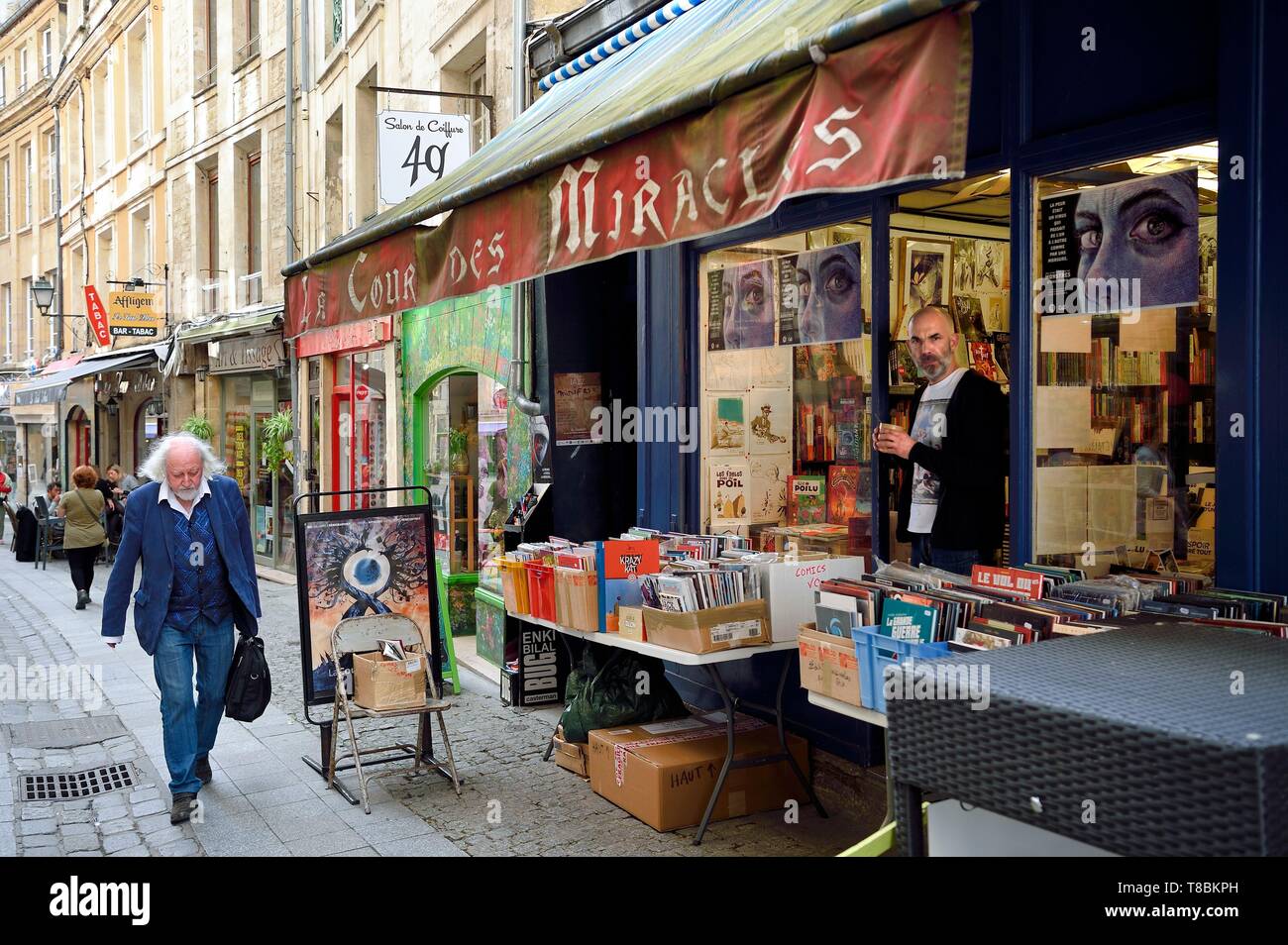 France, Calvados, Caen, bookstore rue Froide Stock Photo