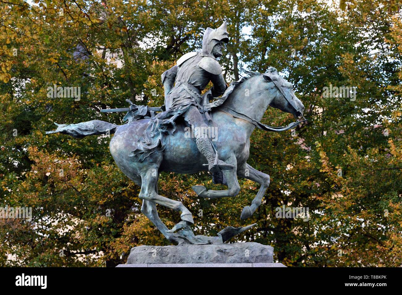 France, Calvados, Caen, equestrian statue of Bertrand du Guesclin place Saint-Martin by Arthur Le Duc Stock Photo