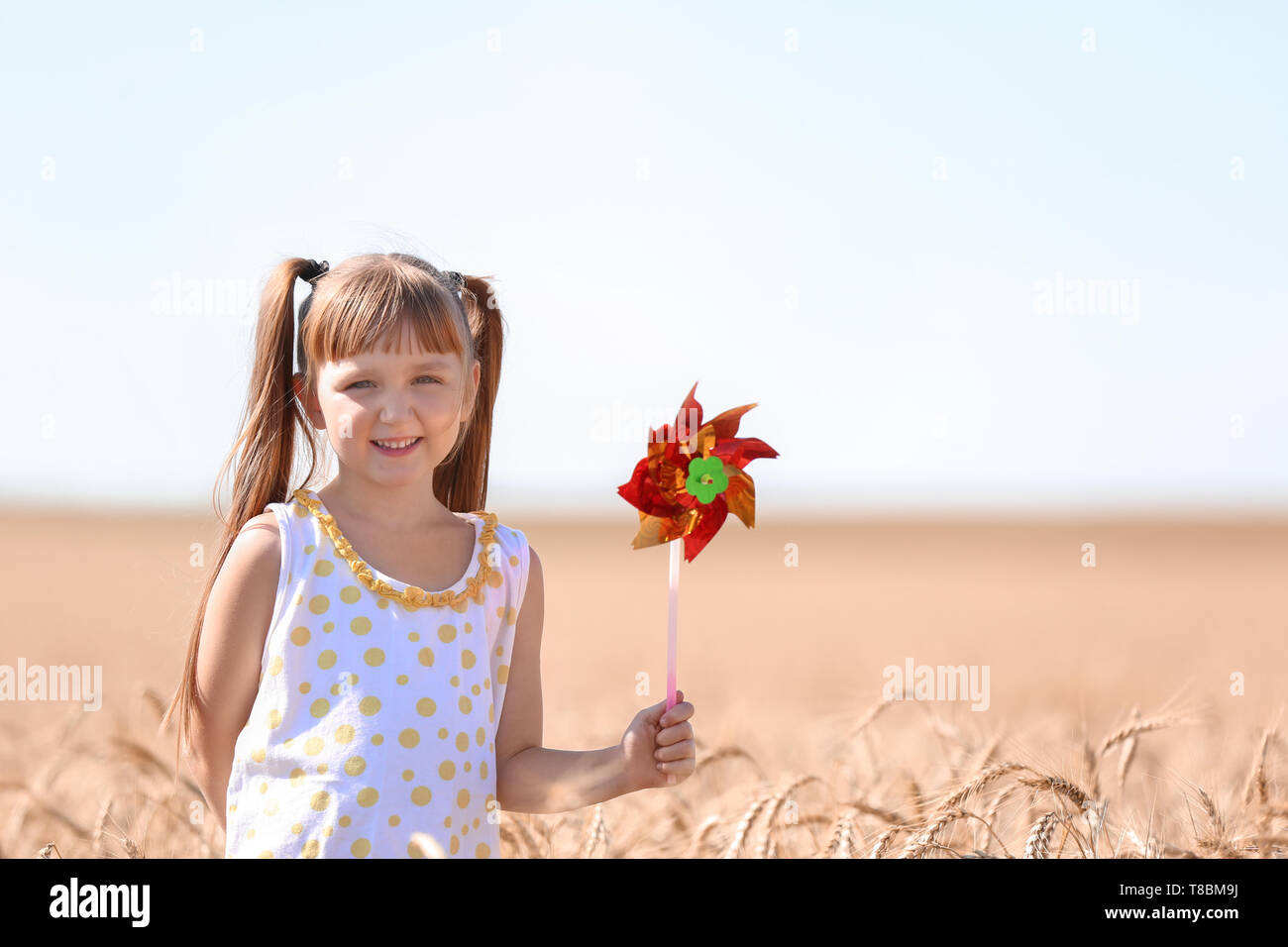 Cute little girl playing in wheat field on summer day Stock Photo - Alamy