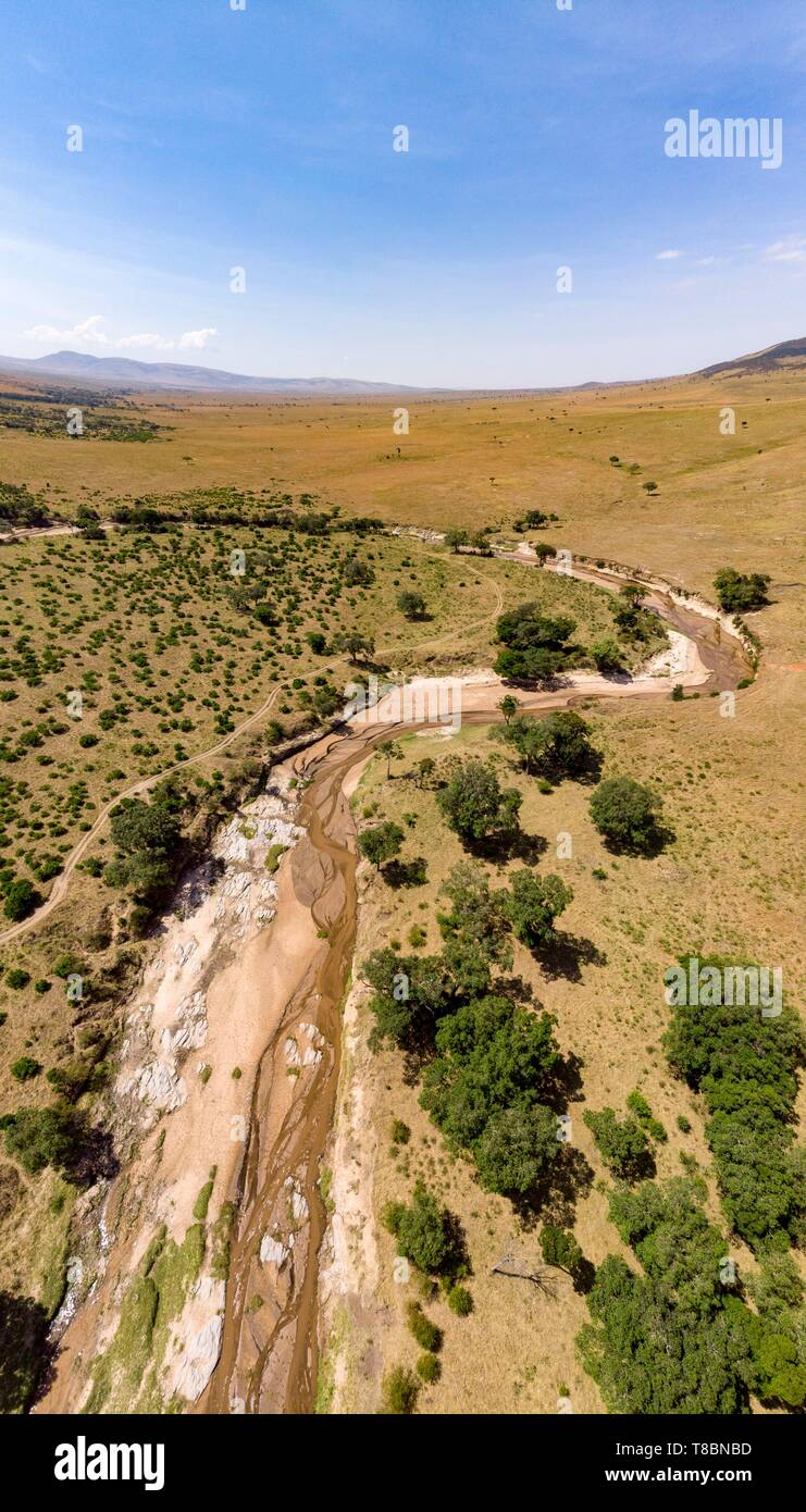 Kenya, Masai Mara Game Reserve, Sand river from a drone Stock Photo