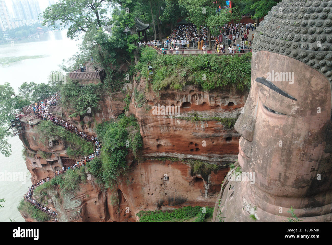 Closeup on the head of the Giant Buddha at Leshan, Sichuan Province, China Stock Photo