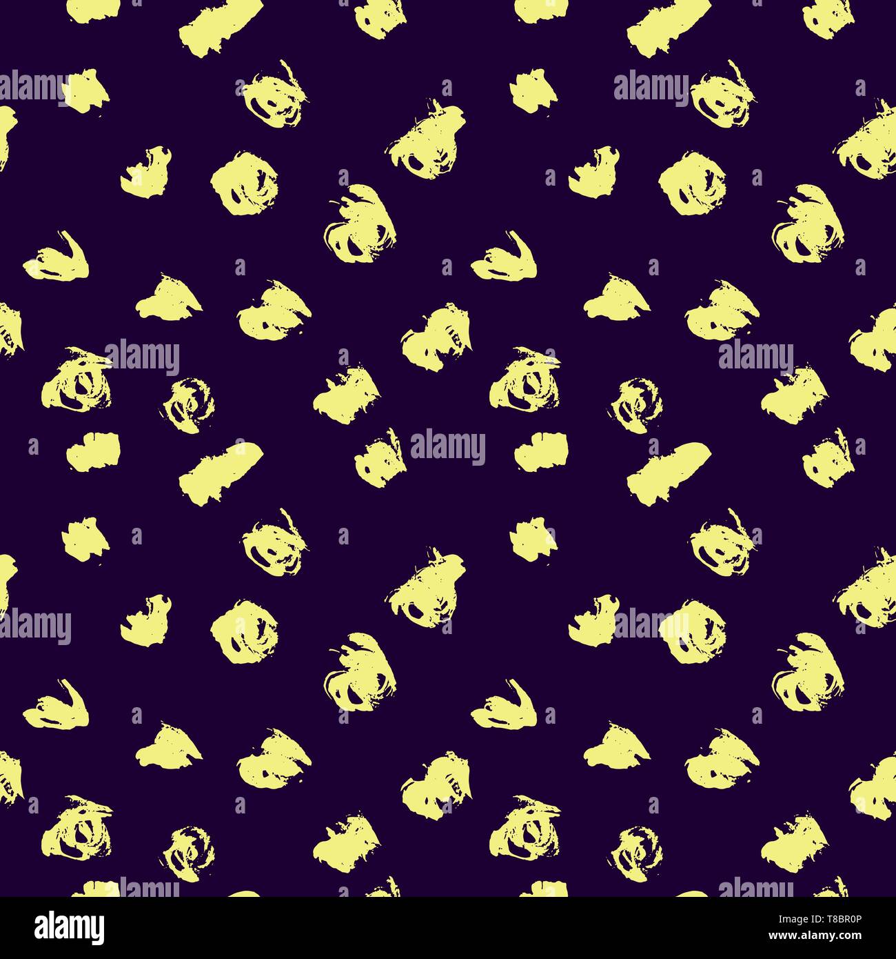 Seamless pattern with hand drawn blue and yellow background. Polka ...