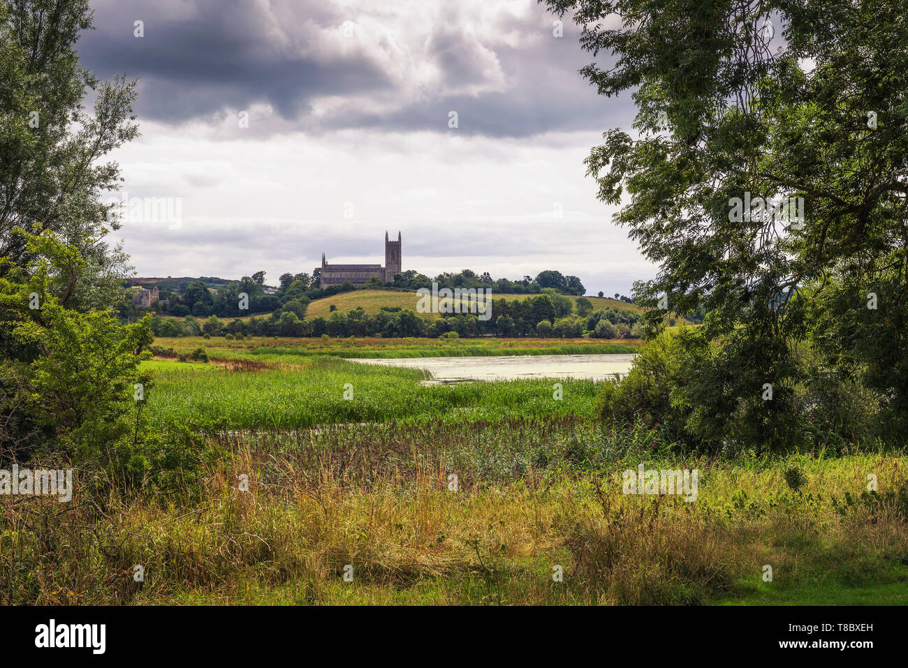Quoile River and the Mound of Down Cathedral in Downpatrick, Northern Ireland Stock Photo