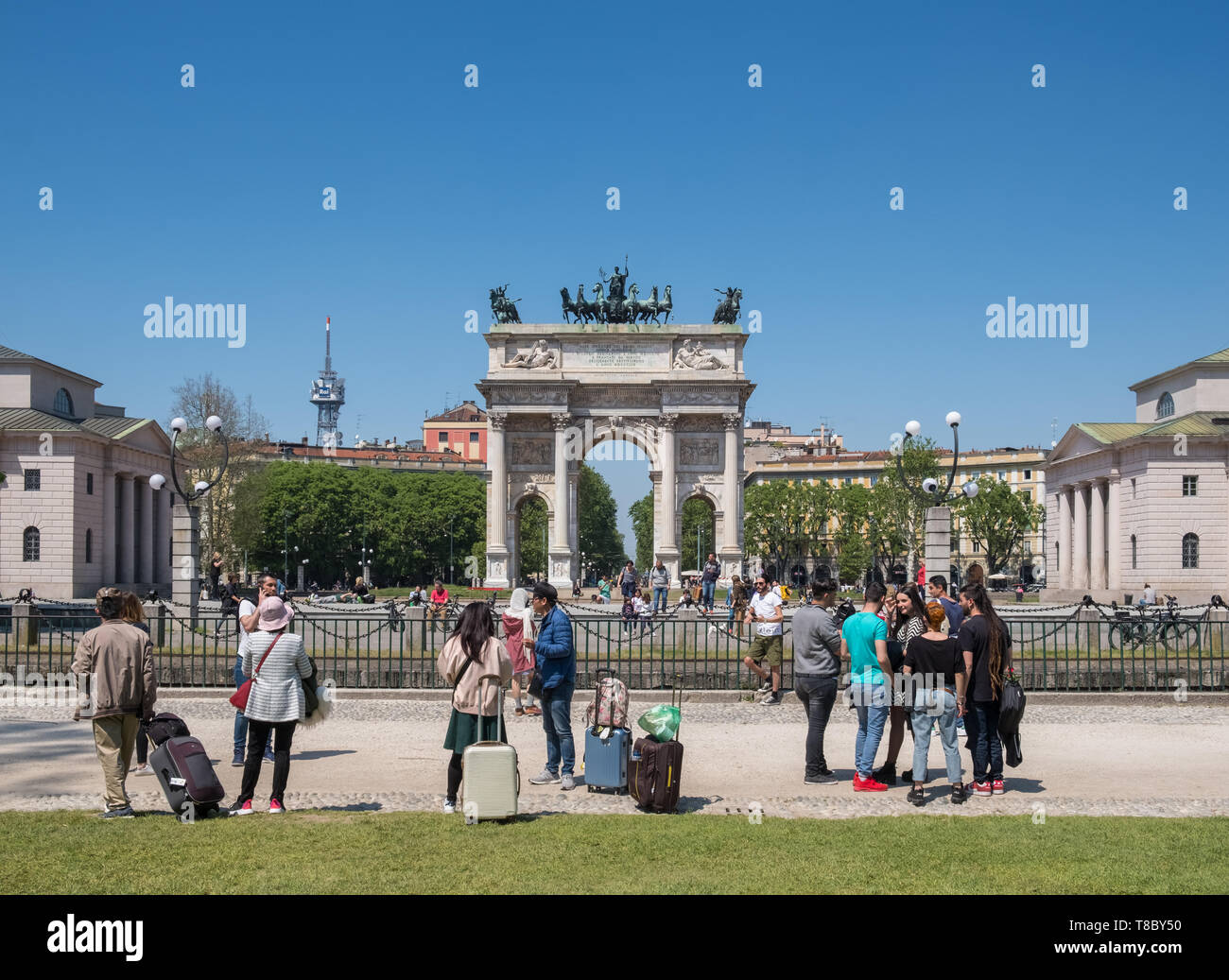 Arco Della Pace (Arch of Peace), Piazza Sempione, Milan, Italy, a triumphal arch and one of Milan's oldest city gates. Stock Photo