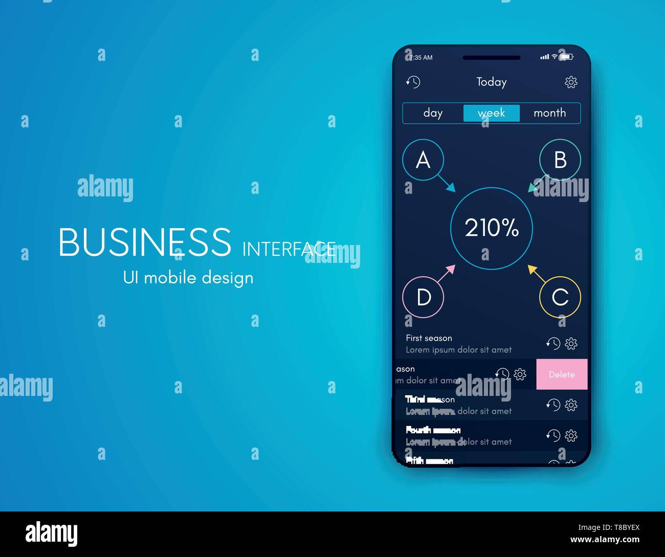 User interface with infographics with charts and graphs in flat design ...