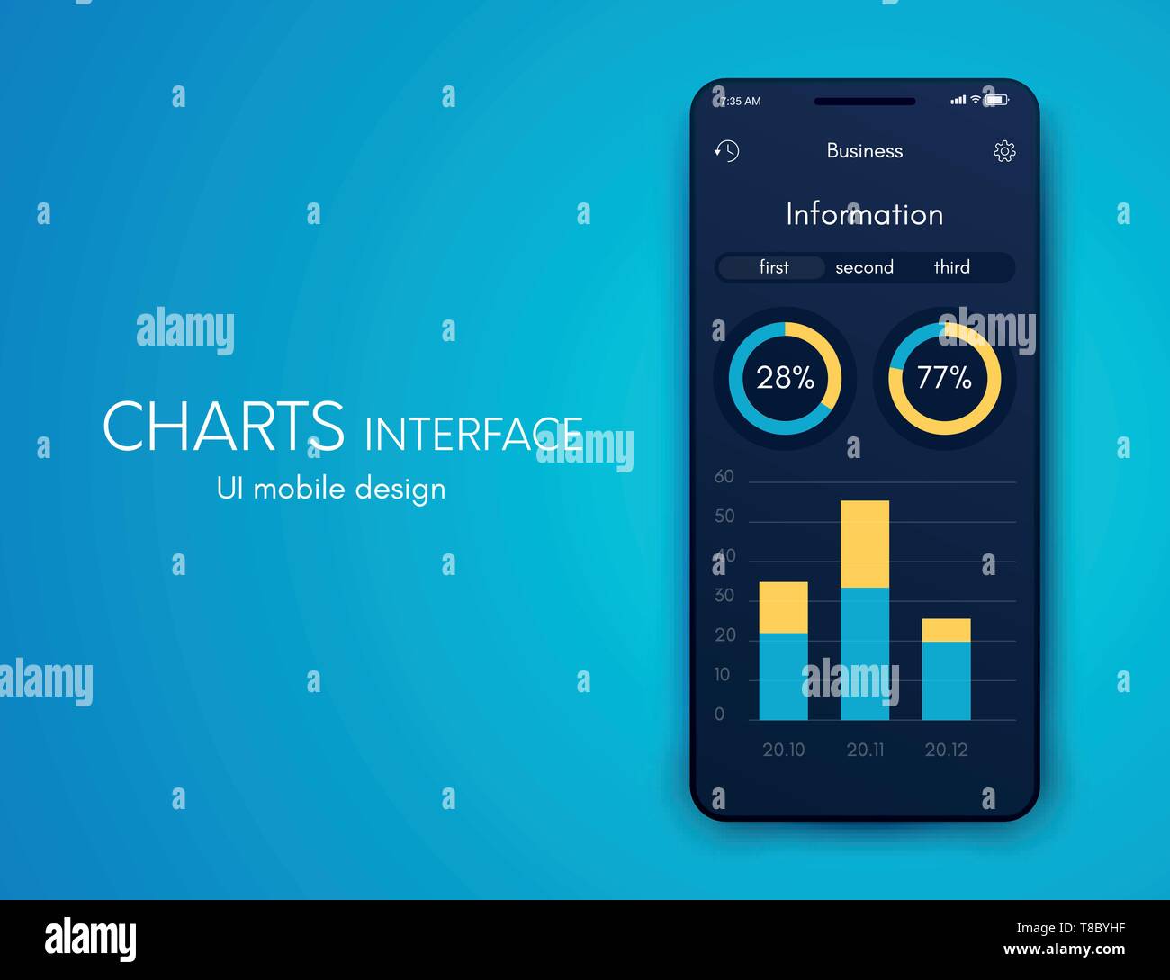 User interface with infographics with charts and graphs in flat design ...