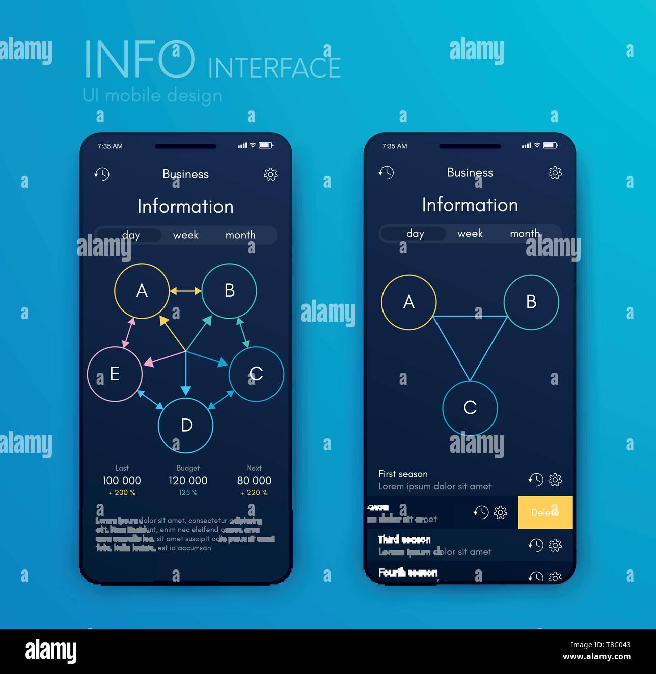 User interface with infographics with charts and graphs in flat design ...