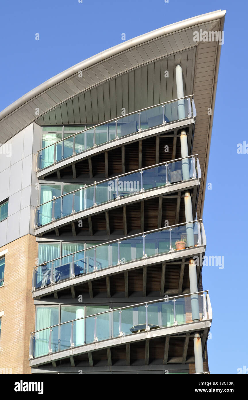Balconies of flats at the Dolphin Quay development on Poole Quay, Poole