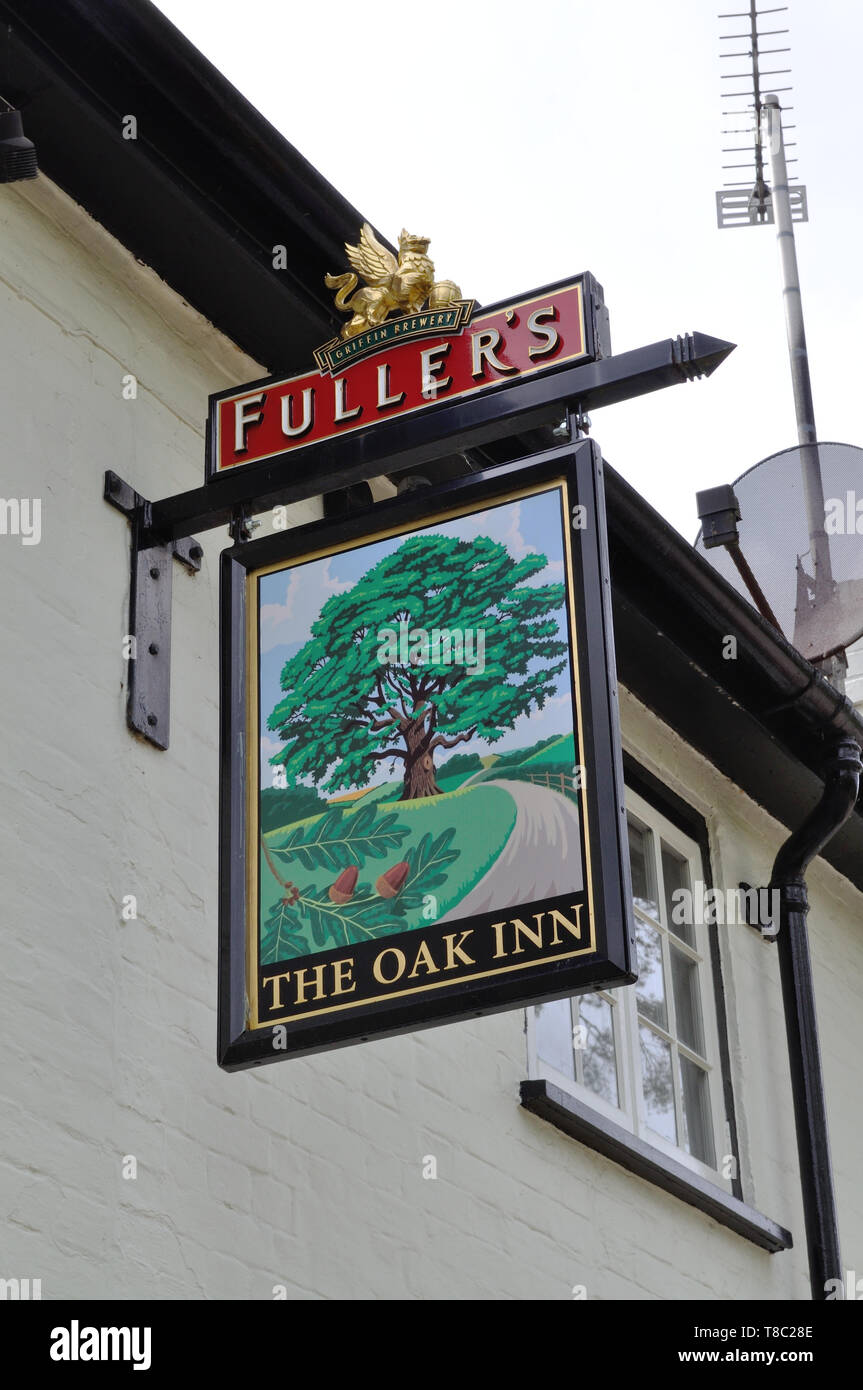 Fuller's pub sign at The Oak Inn, near Lyndhurst in the New Forest Stock Photo