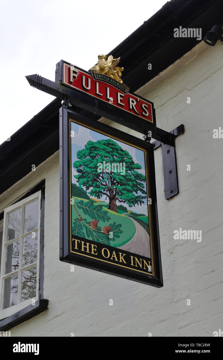 Fuller's pub sign at The Oak Inn, near Lyndhurst in the New Forest Stock Photo