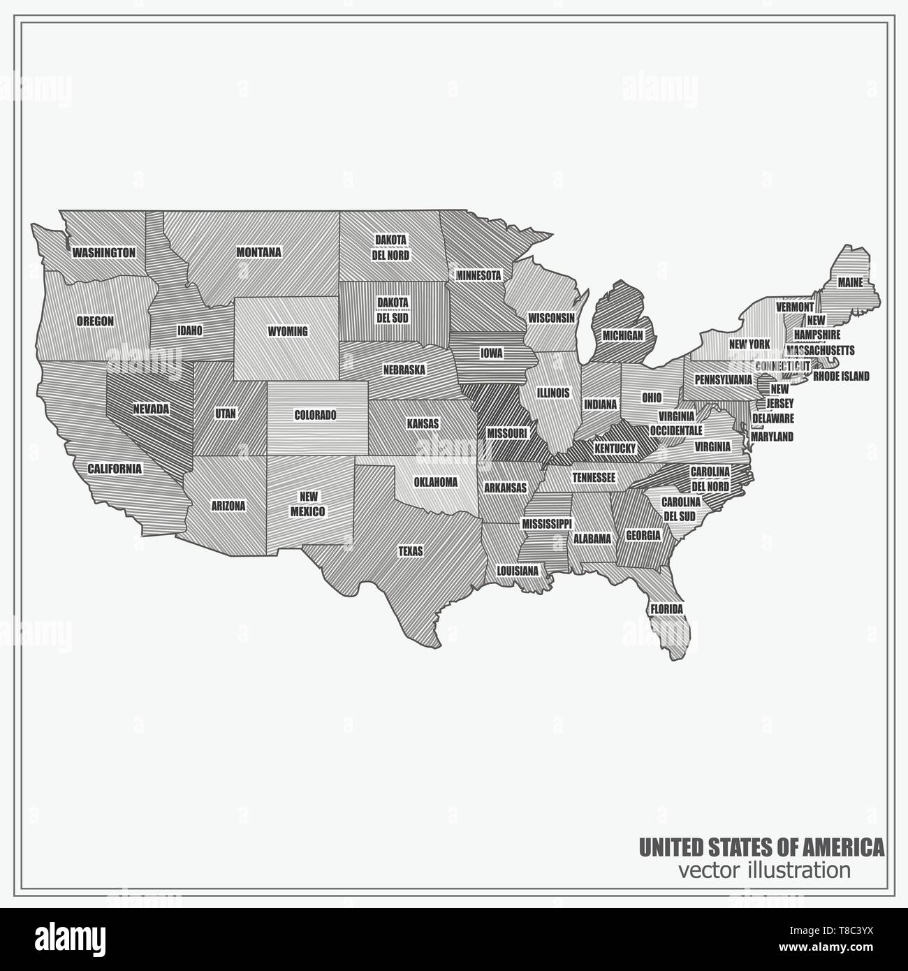 Map of USA with regions and infographic. White and black illustration ...