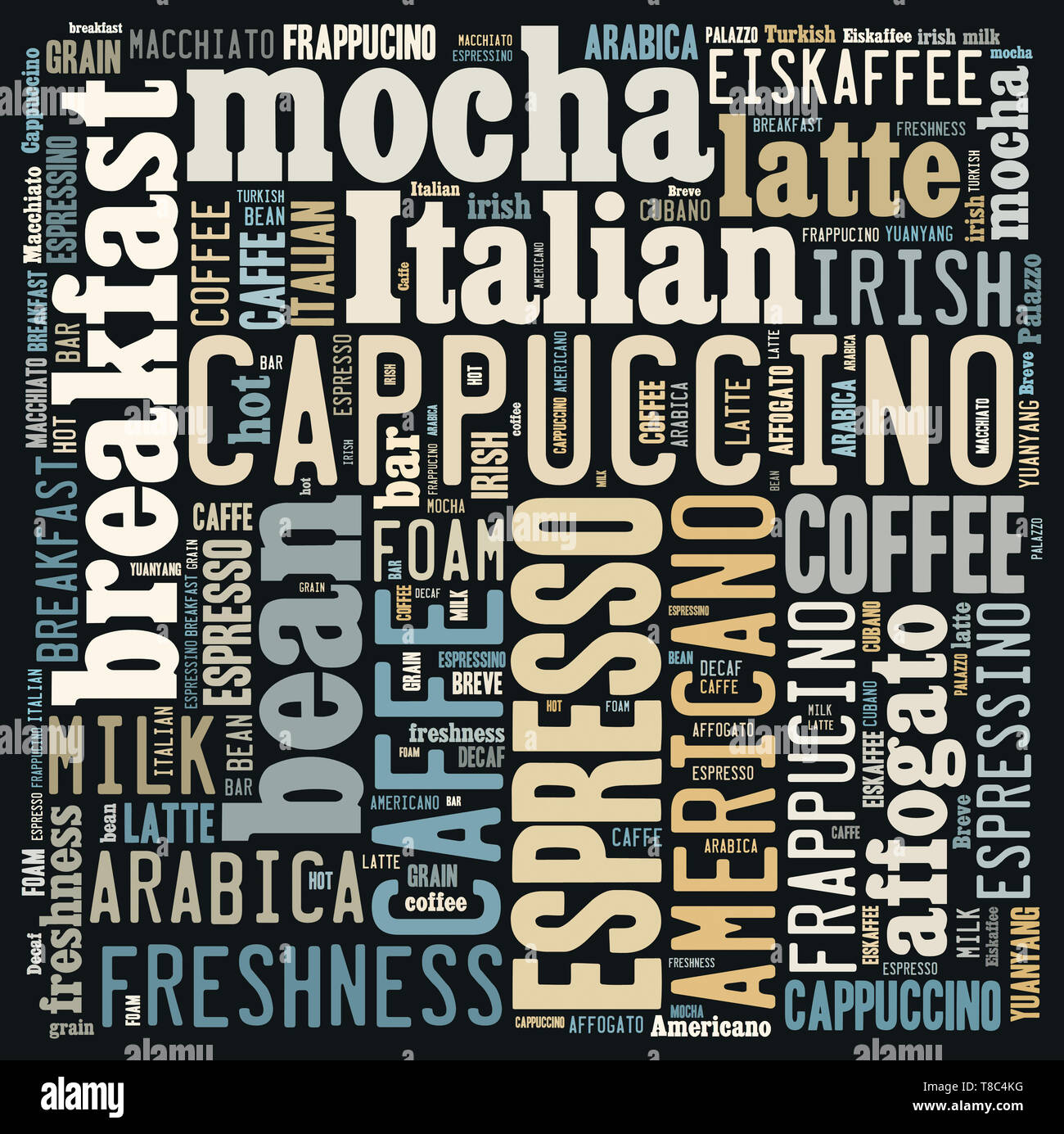 Word cloud of words related to coffee Stock Photo Alamy