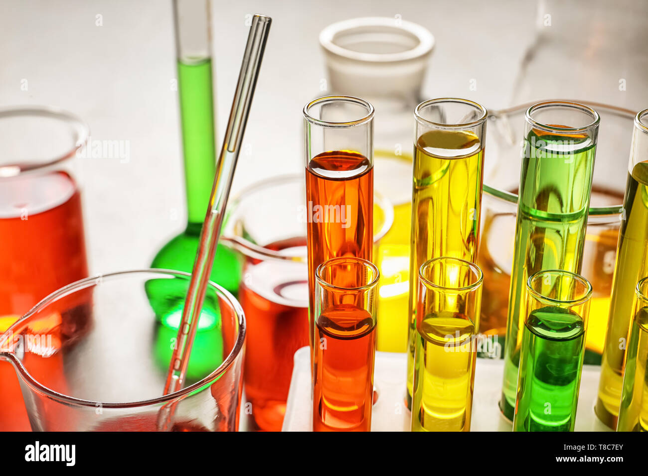 Test tubes with colorful samples in laboratory, closeup Stock Photo - Alamy