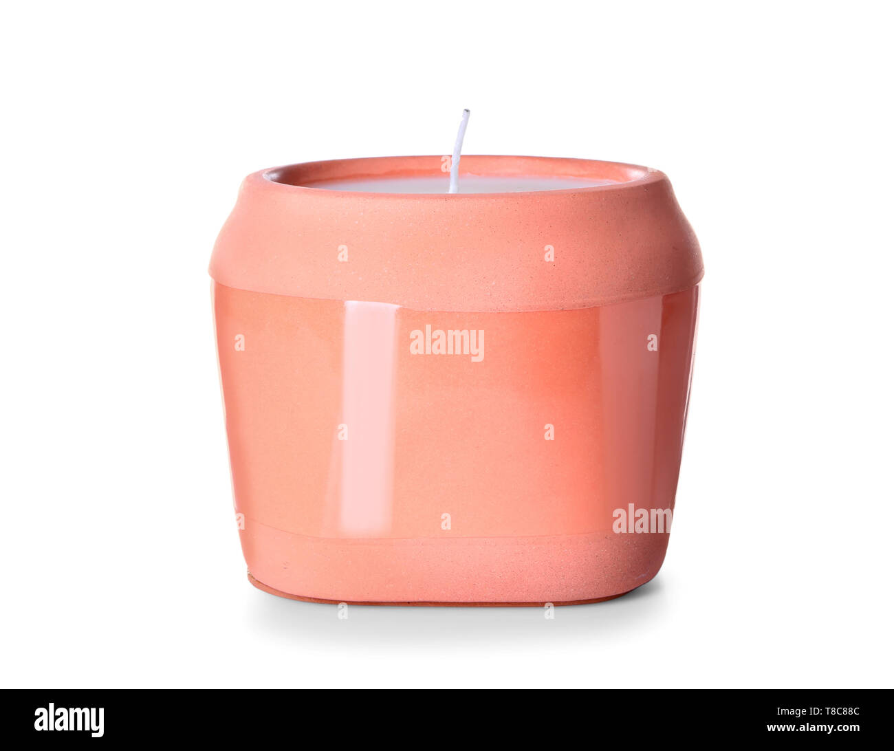 Candle in holder on white background Stock Photo - Alamy